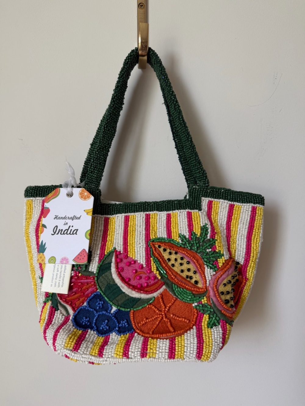Viral Beaded Fruit striped Colorful Mini Tote Bag